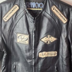 Motor Cross Black Leather Motor Cycle Jacket. Color: Black Sz: XL (42R)